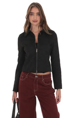 Suede Zip-Up Jacket in Black