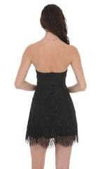 Strapless Lace Hem Dress in Black