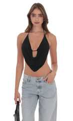 Draped Rhinestone Top in Black
