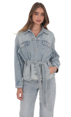 Oversized Belted Light Blue Denim Jacket