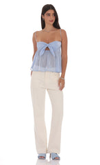 Sheen Front Tie Babydoll Top in Light Blue