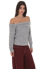 Rosette Off Shoulder Jumper in Grey