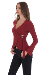 Embellished Wrap Top in Maroon