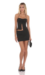 Pinstripe Halter Flyaway Top in Black