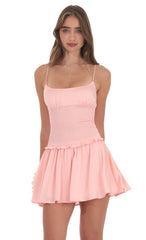 Smocked Satin Dress in Coral Color