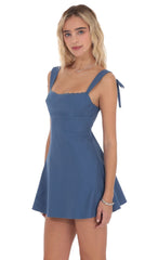 Lace Trim Open Back Dress in Denim Blue