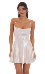 Metallic Draped A-Line Dress in Rose Gold