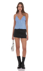 Pleated Babydoll Top in Light Blue