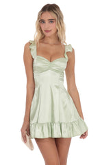 Pastel Green Satin Ruffle Fit-and-Flare Dress
