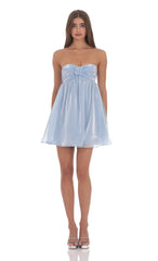 Strapless Florette Babydoll Dress in Icy Blue