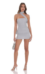 Grey Scarf Rhinestone Mesh Bodycon Dress