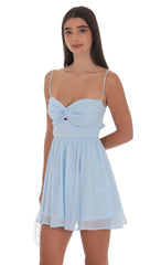 Shimmer Front Twist A-line Dress in Light Blue