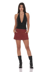 Studded Suede Skirt in Maroon