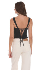 Two-Toned Detailed Corset Top in Black