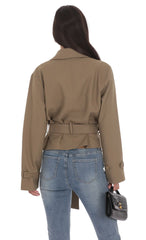 Belted Short Trench Coat in Khaki