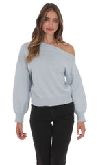 Off Shoulder Knitted Jumper in Light Blue