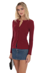 Ribbed Long Sleeve Top in Maroon