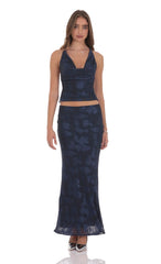 Floral Maxi Skirt in Navy