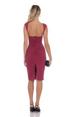 Open Back Ruched Midi Dress in Maroon
