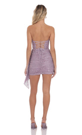 Strapless Sequin Tassel Corset Dress in Purple