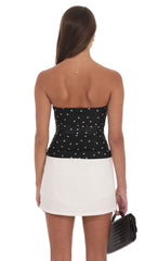 Mesh Polka Dot Ruched Tube Top in Black