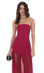 Mesh Strapless Maxi Dress in Magenta