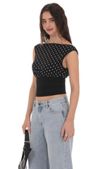 Black Polka Dot Boat Neck Top