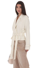 Belted Short Trench Coat in Ivory