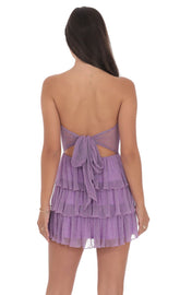 Purple Shimmer Pleated Ruffle Dress