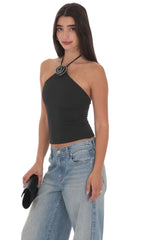Rhinestone Rose Top in Black