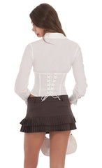 Pinstripe Pleated Ruffle Skort in Brown