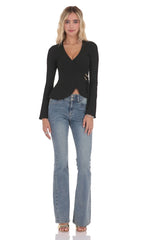 Embellished Wrap Top in Black