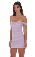 Mesh Off Shoulder Bodycon Dress in Lavender