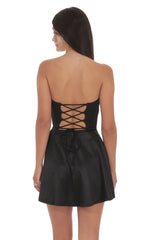 Satin Lace Bust Flare Dress in Black