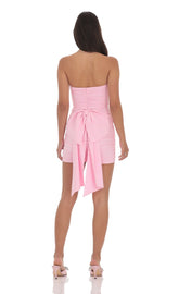 Attachable Bow Strapless Dress in Pink