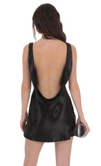 Satin Open Back Dress in Black