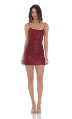 Sequin Bodycon Dress in Burgundy