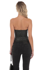 Foil Mesh Ruched Tube Top in Black