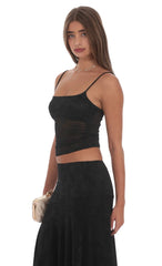Sheer Lace Spaghetti Top in Black