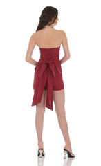 Attachable Bow Strapless Dress in Red