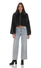Faux Fur Cropped Jacket in Black