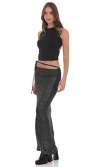 Foil Mesh Wrap Maxi Skirt in Black