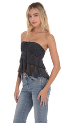 Striped Chiffon Strapless Ruffle Top in Black