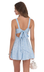 Floral Jacquard Bow Tie Dress in Light Blue