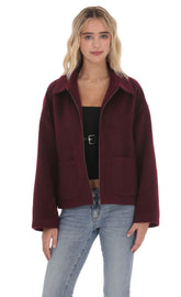 Fuzzy Zip-Up Jacket in Burgundy