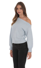 Off Shoulder Knitted Jumper in Light Blue