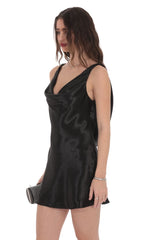 Satin Open Back Dress in Black