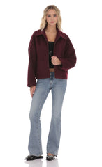 Fuzzy Zip-Up Jacket in Burgundy
