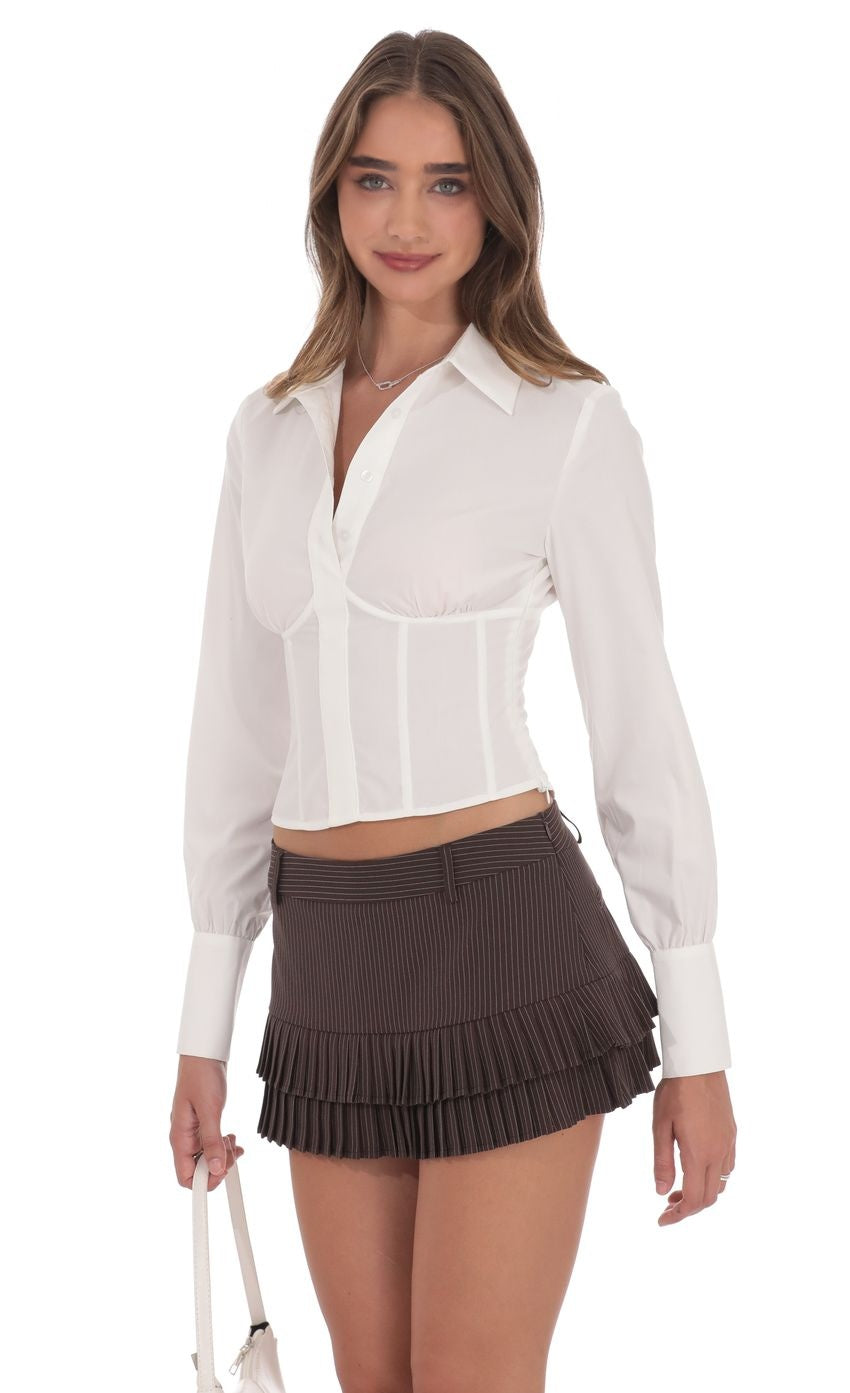 Pinstripe Pleated Ruffle Skort in Brown