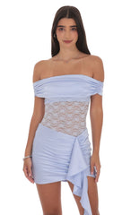 Off Shoulder Lace Cutout Dress in Light Blue